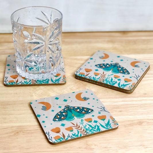 Moon & butterfly coaster set of 4