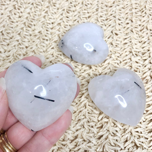 Yin Yang Tourmaline in quartz / Tourmalinated polished puffy heart crystal