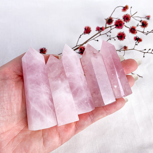 Crystal rose quartz point tower