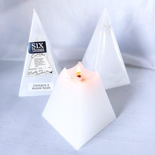 Hand made opal crystal pyramid lantern candle