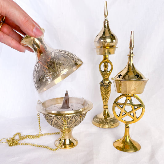 Witchy brass incense holder