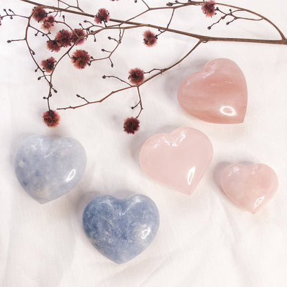 Rose quartz / Blue Calcite puffy heart shaped crystal