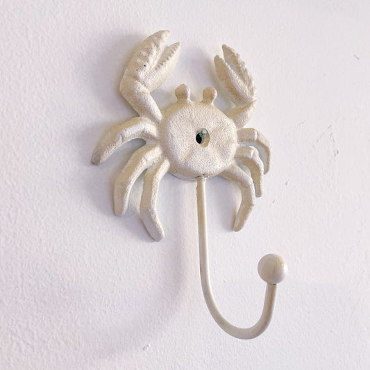 Sandy white Cast iron crab wall hook