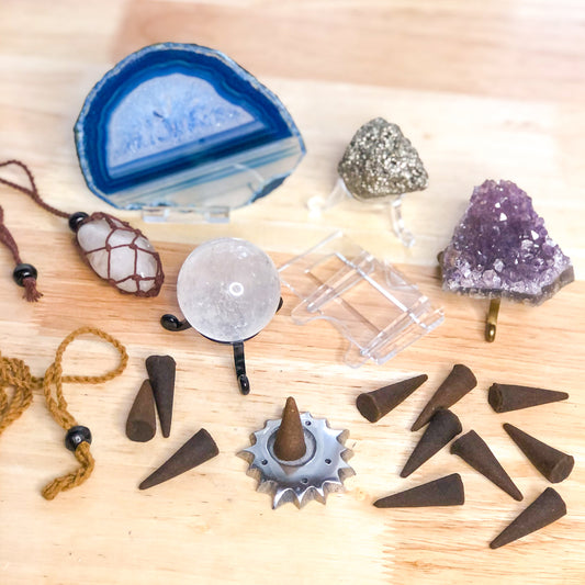 Crystal accessories pack - display stands, holder & incense