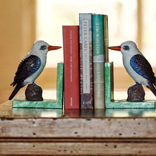 Kookaburra vintage statue painted metal bookend - single or pair