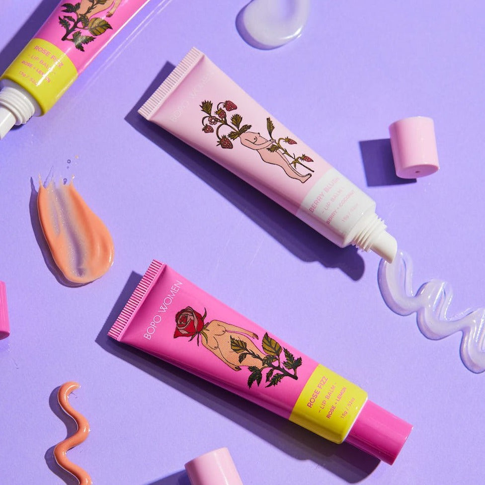 Berry blush / rose fizz lip balm