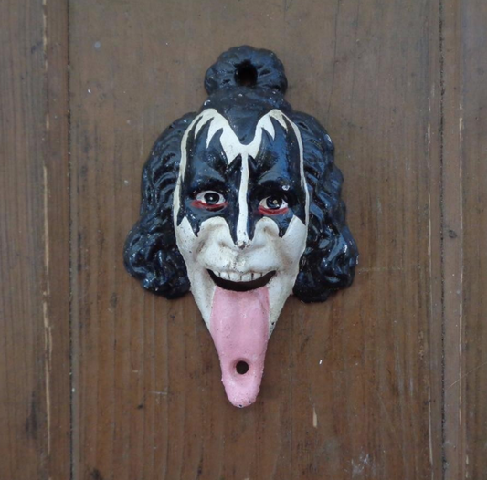 Vintage KISS music tongue bottle opener painted metal wall hook
