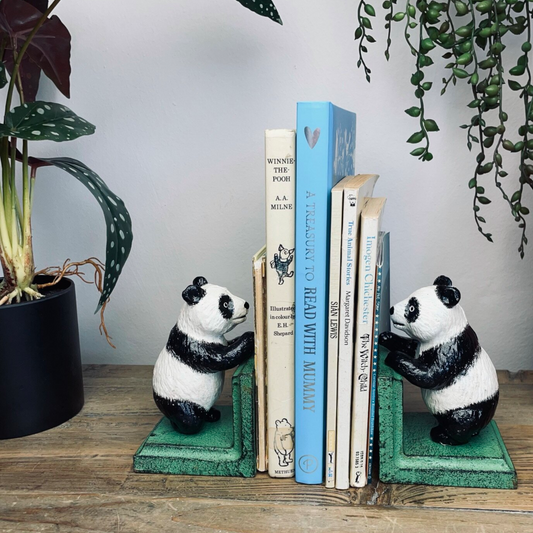 Panda bear vintage statue painted metal bookend - single or pair
