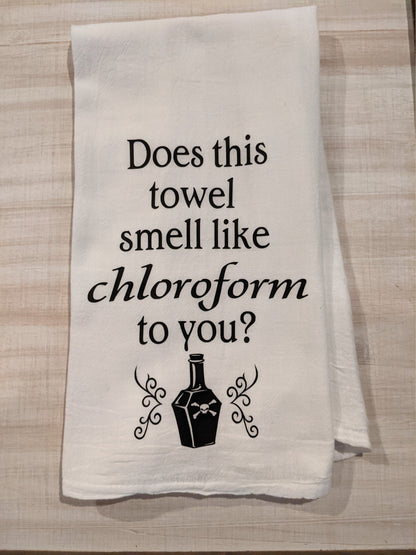 Kitchen witch oven mitt or naughty chloroform tea towel