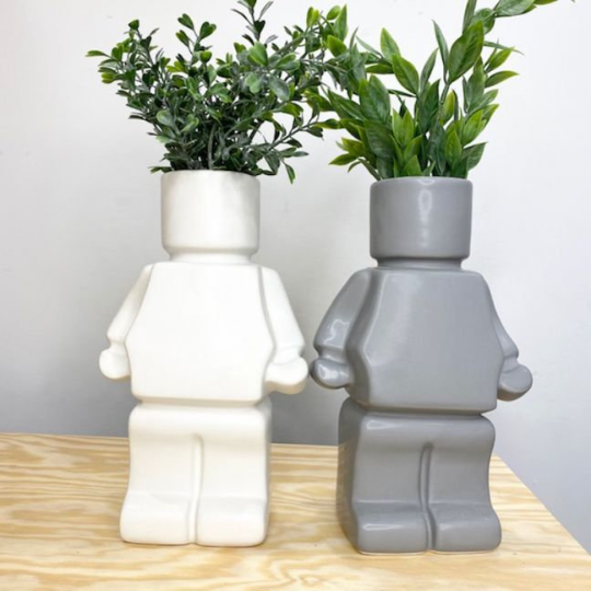 The original robot lego block human / character planter pot vase