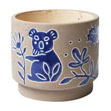Australian native flora & animal hand made glazed clay plant pot