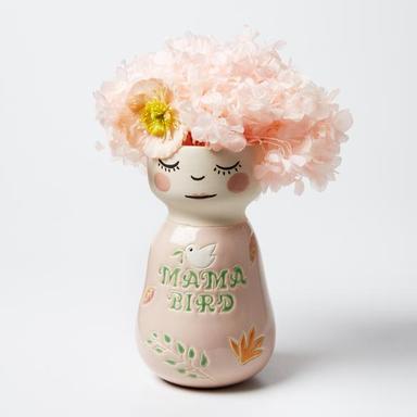Mama bird or Papa bear face vase planter pot
