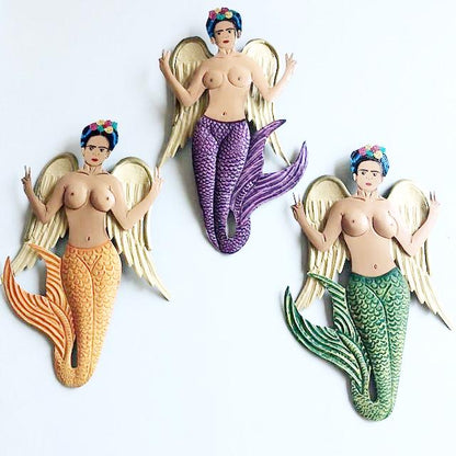 Frida mermaid hand painted metal wall hanging