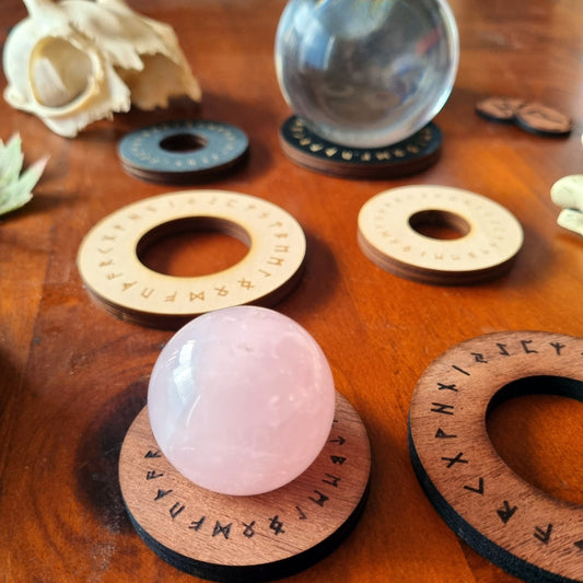 Pentagram / runes wooden symbol crystal stand