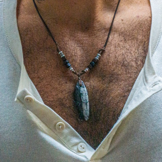 Orthoceras fossil crystal pendant