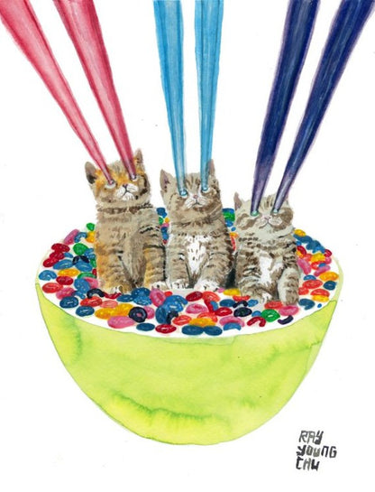 Cats, puppies n dinosaurs greeting card