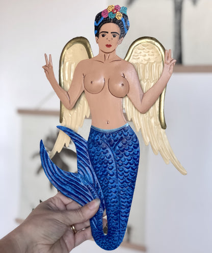Frida mermaid hand painted metal wall hanging