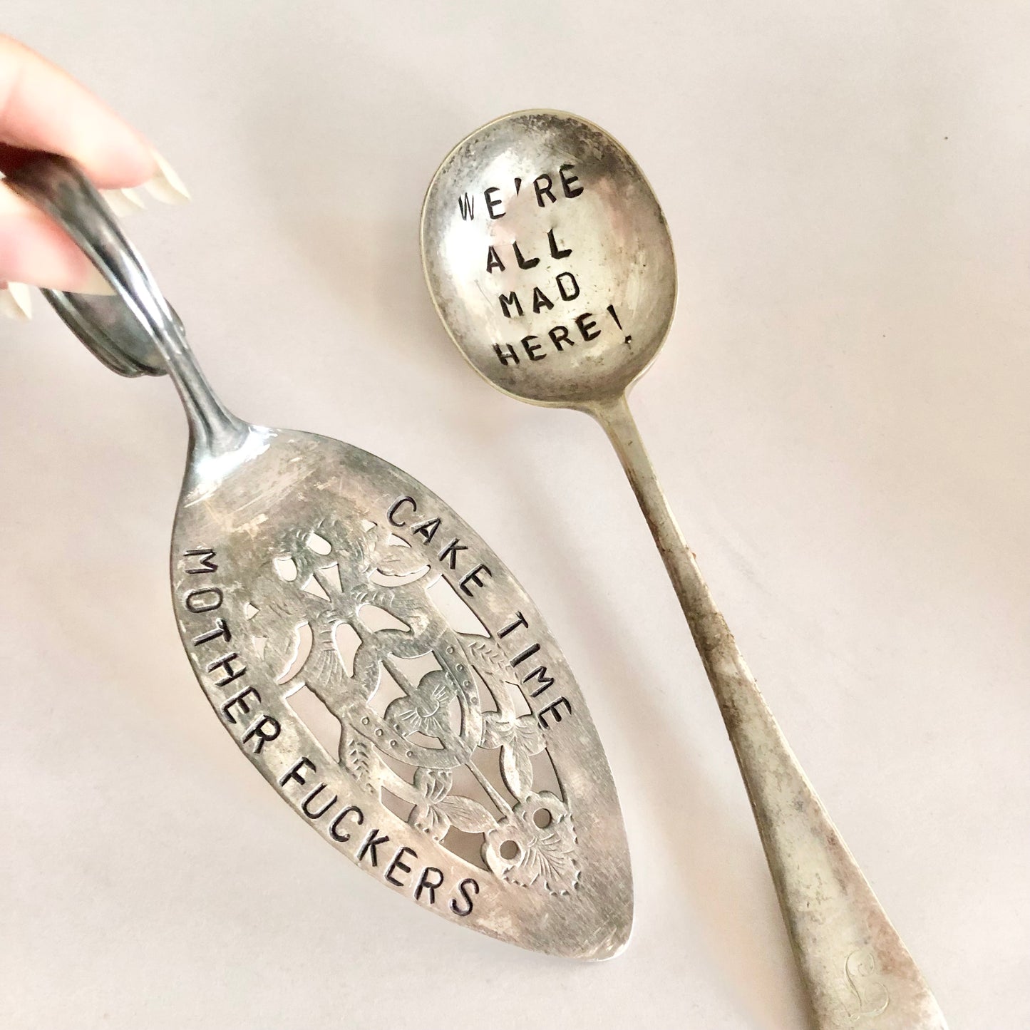 Custom made hand stamped vintage silver cutlery