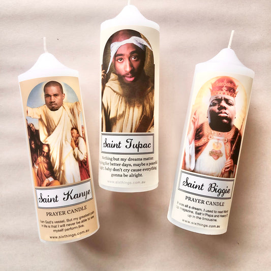 Hip hop rapper celebrity prayer candle - Rap gods - Biggie, Tupac, Snoop, Ice Cube, Kanye
