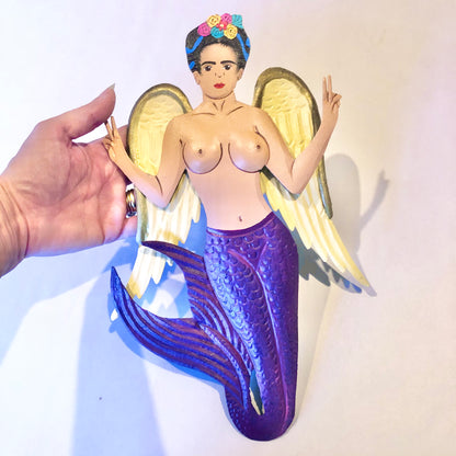 Frida mermaid hand painted metal wall hanging