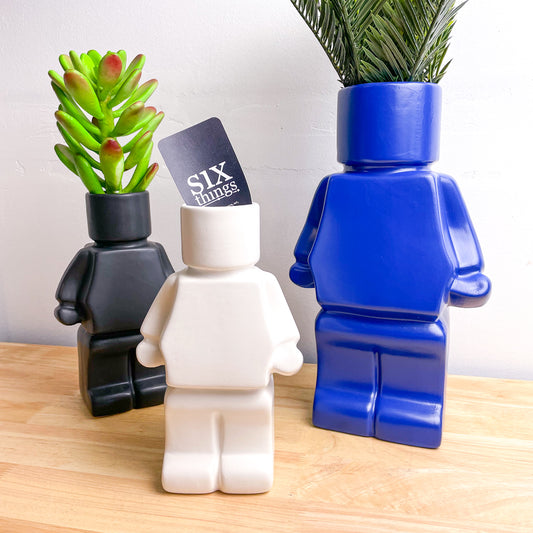 The original robot lego block human / character planter pot vase