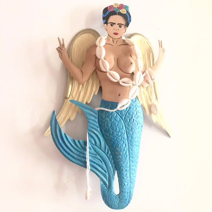 Frida mermaid hand painted metal wall hanging