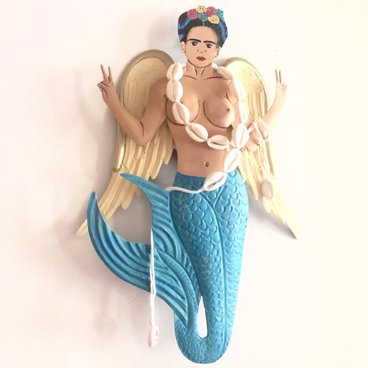 Frida mermaid hand painted metal wall hanging