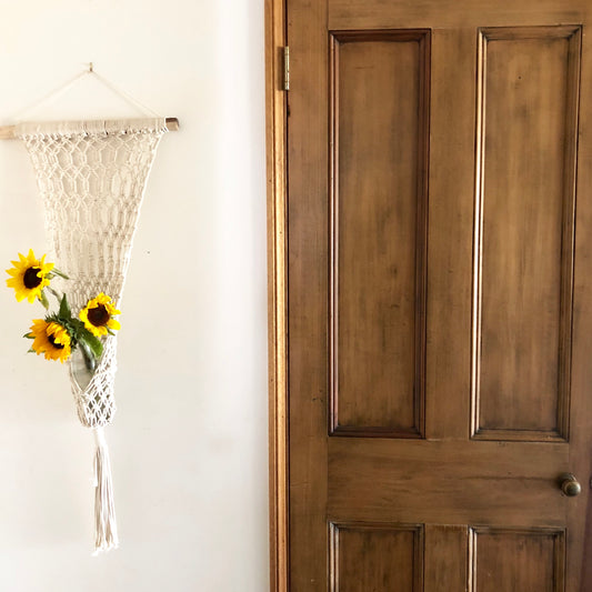 Tropical boho handmade macrame plant pot wall hanging
