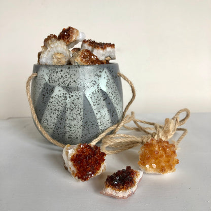 Raw citrine crystal cluster geode statue
