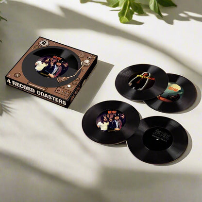 ACDC music LP record coaster set