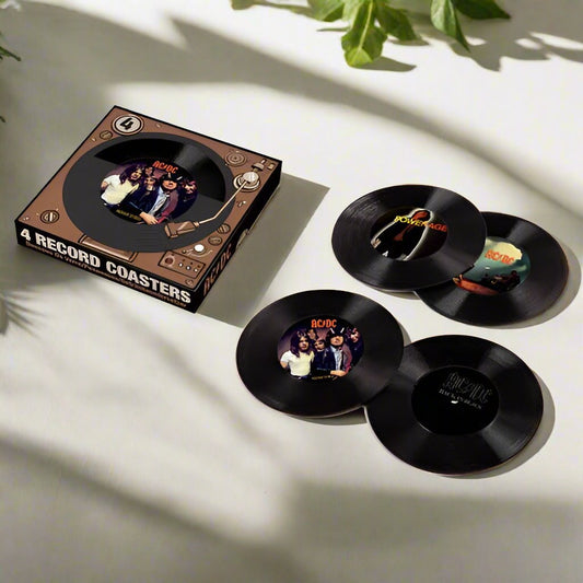 ACDC music LP record coaster set