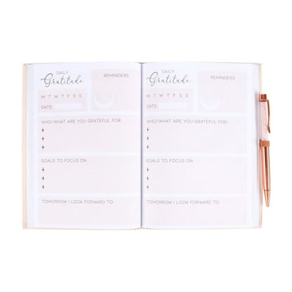 Rose quartz crystal pen and gratitude journal notebook set