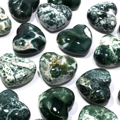 Moss agate crystal polished puffy heart