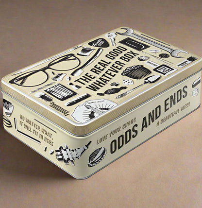 Vintage random stuff storage box embossed XL tin