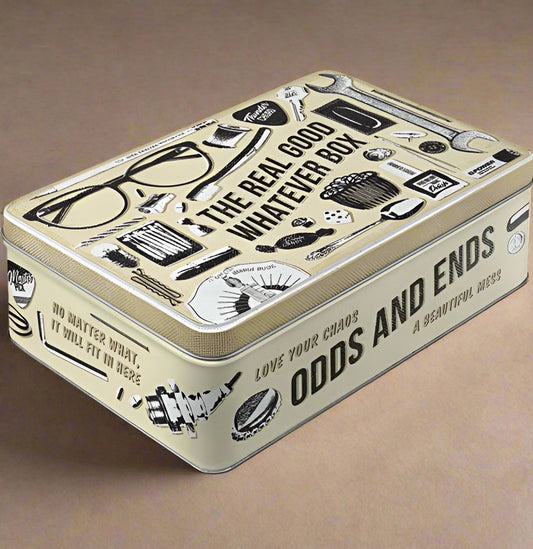 Vintage random stuff storage box embossed XL tin