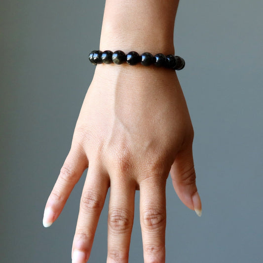 Gold sheen obsidian crystal bead bracelet
