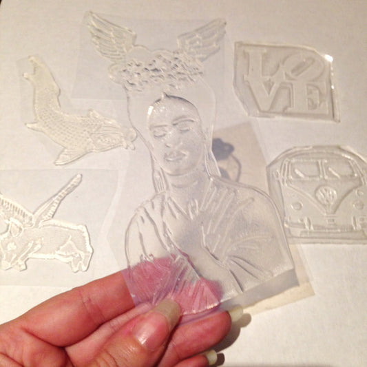 Curious hand cut rubber stamp - Six Things - 2