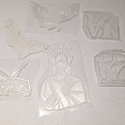 Curious hand cut rubber stamp - Six Things - 1